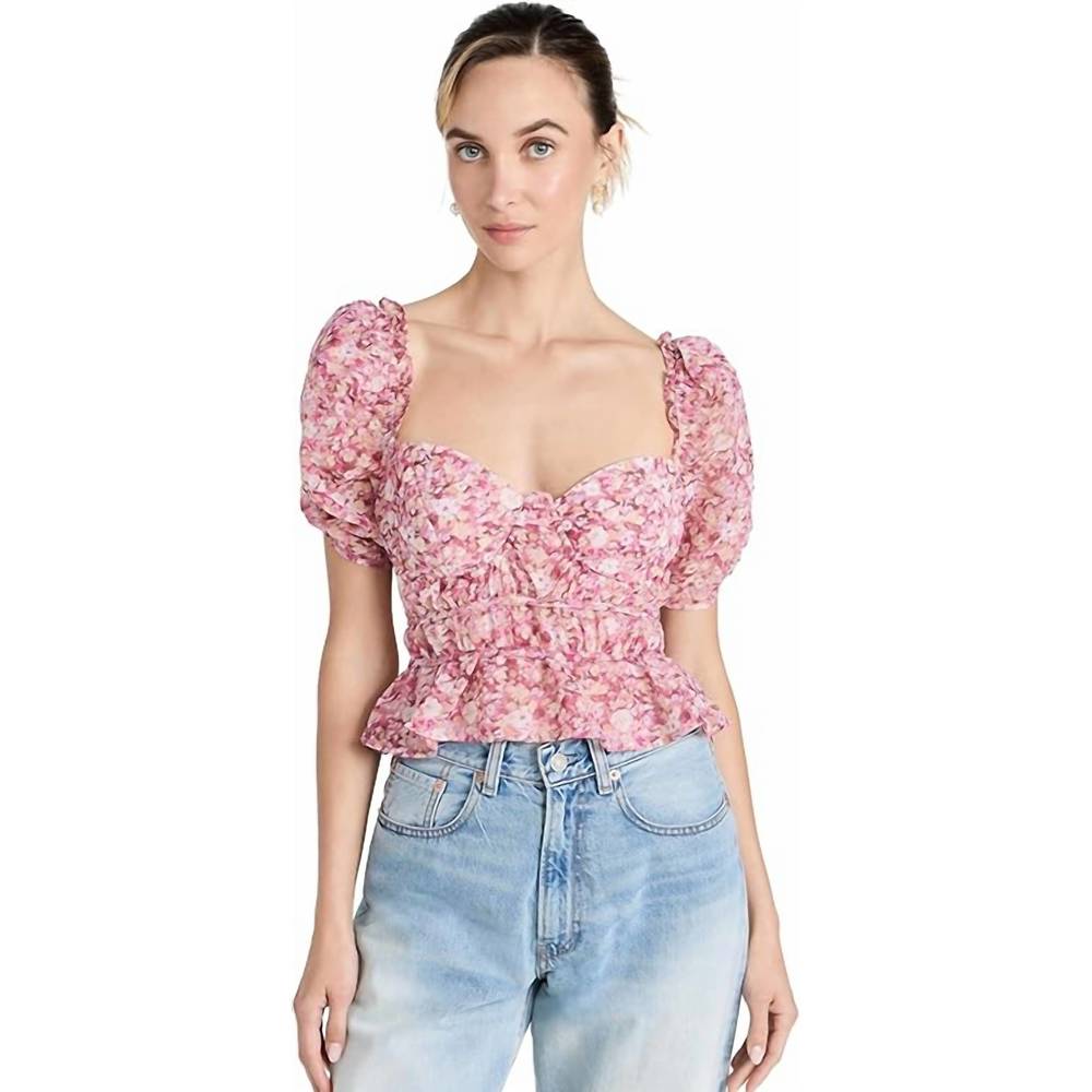Astr Pink Floral Puff Sleeve Peplum Blouse